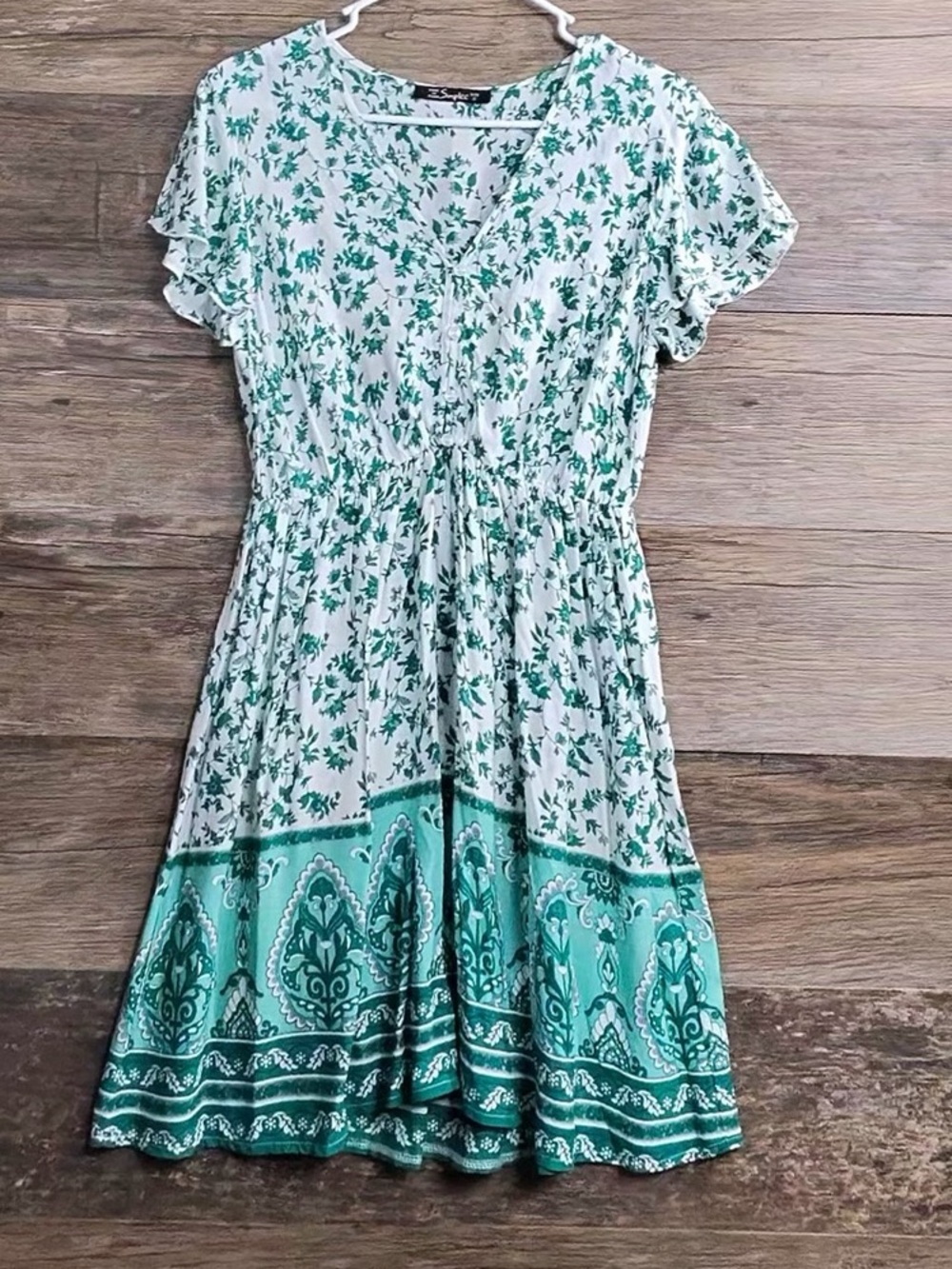 Simplee Apparel Teal and White Floral Tie-Detail Mini Dress